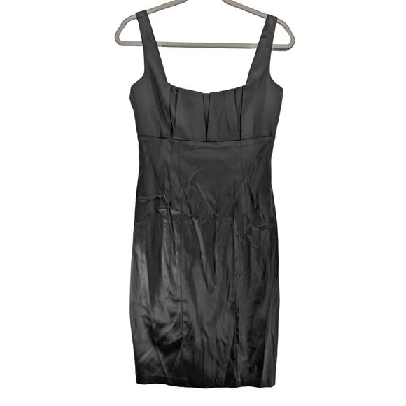 Calvin Klein Pleated XS Satin Dress Black Cocktail Mini Sleeveless Fitted Zipper - Picture 1 of 13